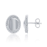 Sterling Silver Oval Beaded Border Stud Earrings